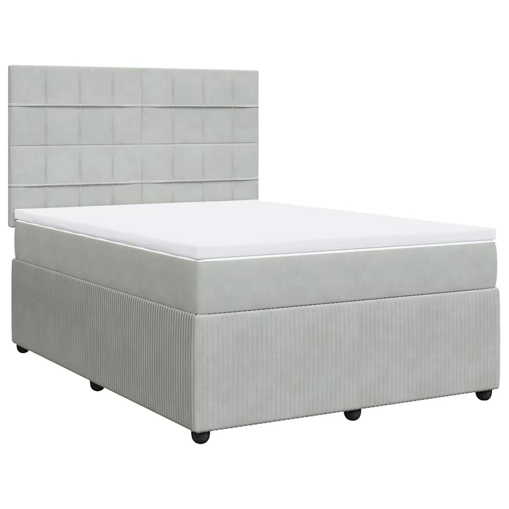 vidaXL Κρεβάτι Boxspring με Στρώμα Ανοιχτό Γκρι 140x200 εκ. Βελούδινο