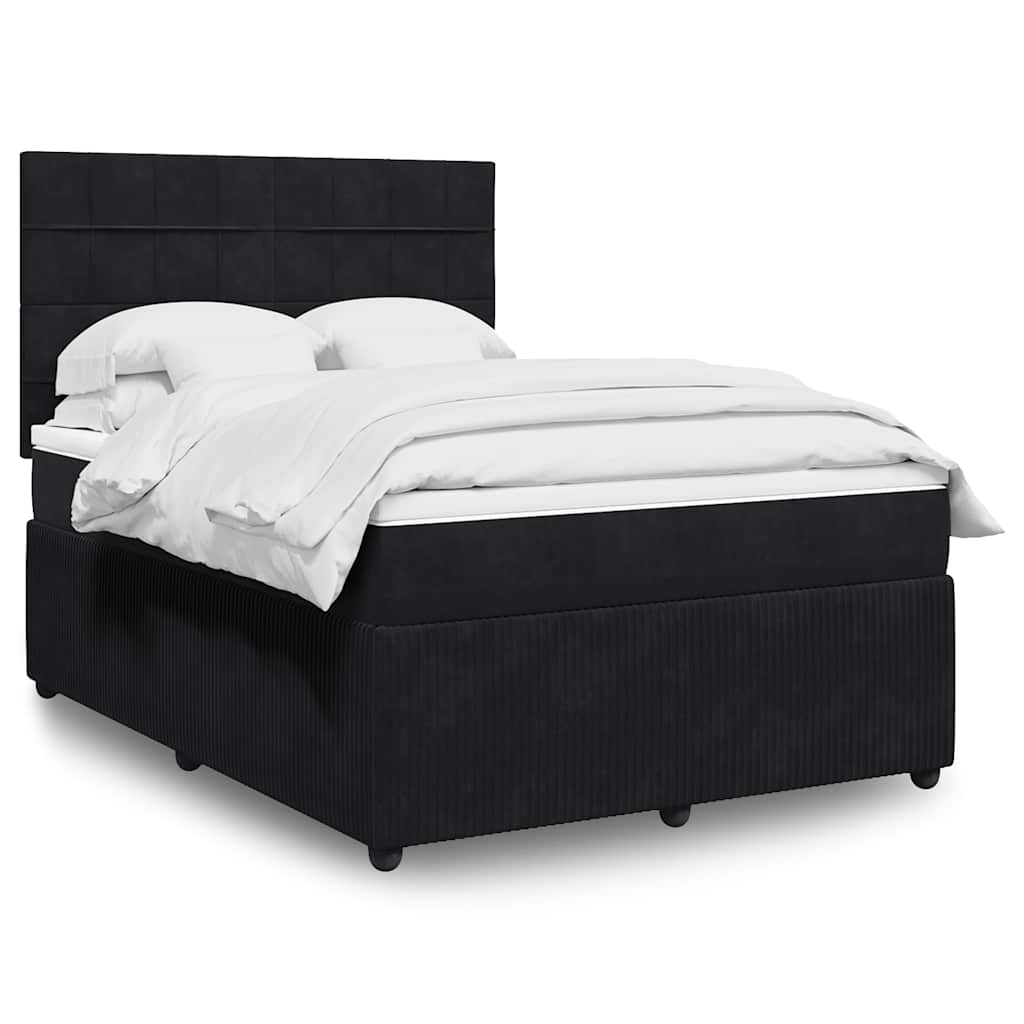 vidaXL Κρεβάτι Boxspring με Στρώμα Μαύρο 140x200 εκ. Βελούδινο
