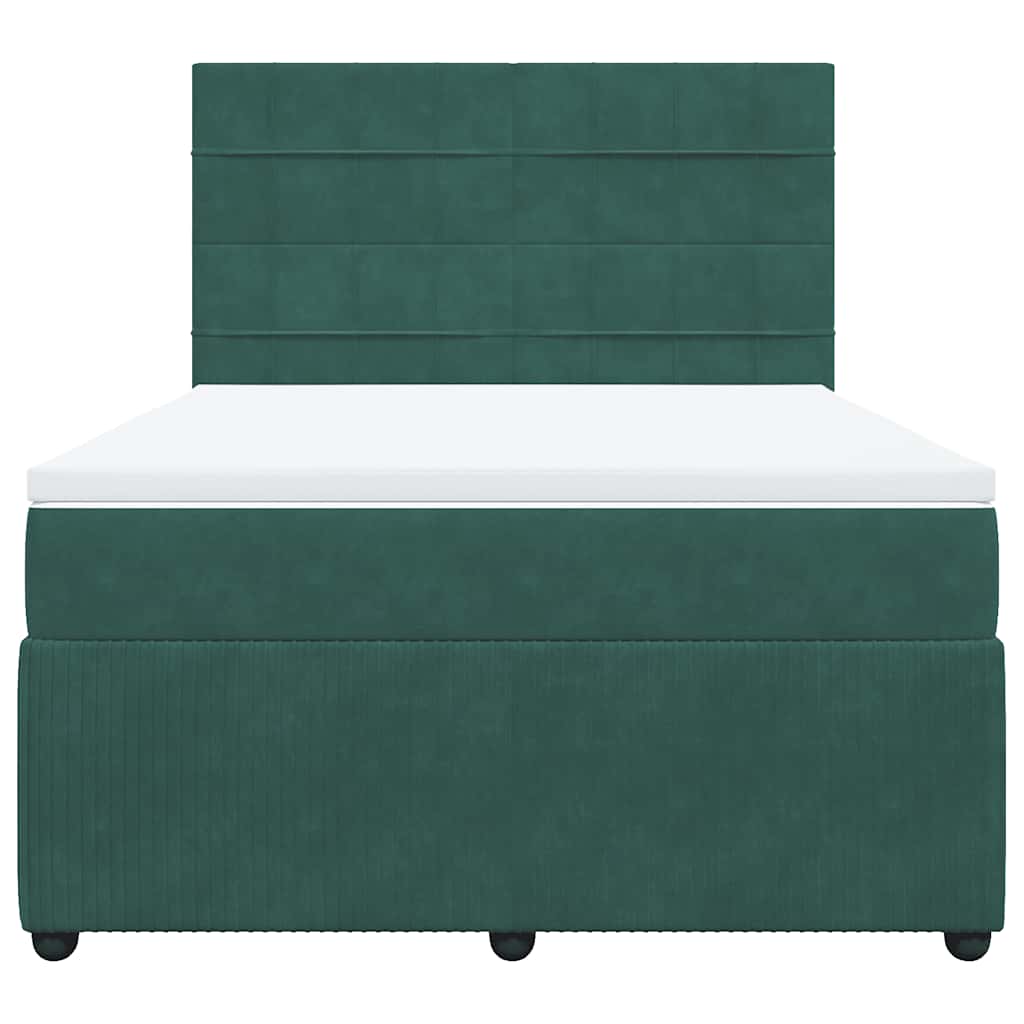 vidaXL Κρεβάτι Boxspring με Στρώμα Σκούρο Πράσινο 140x200εκ. Βελούδινο