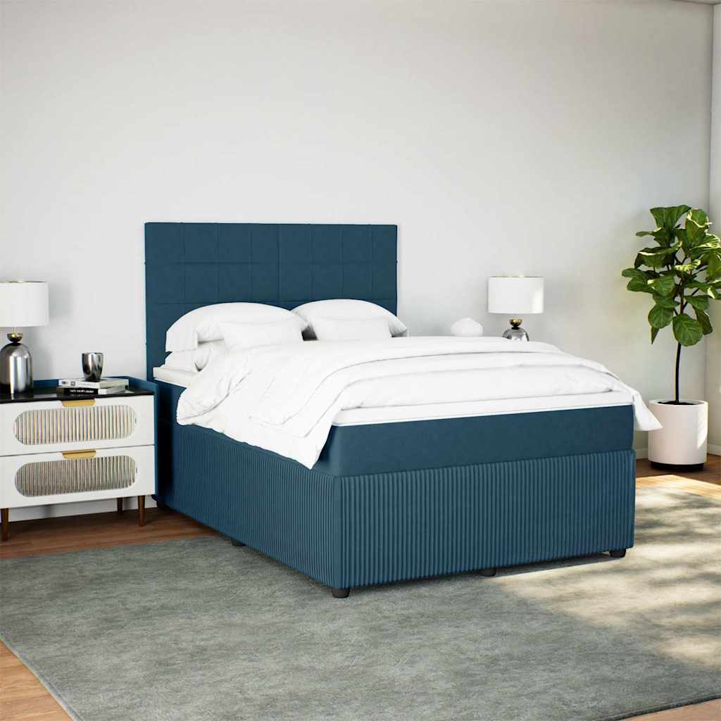 vidaXL Κρεβάτι Boxspring με Στρώμα Μπλε 140x200 εκ. Βελούδινο