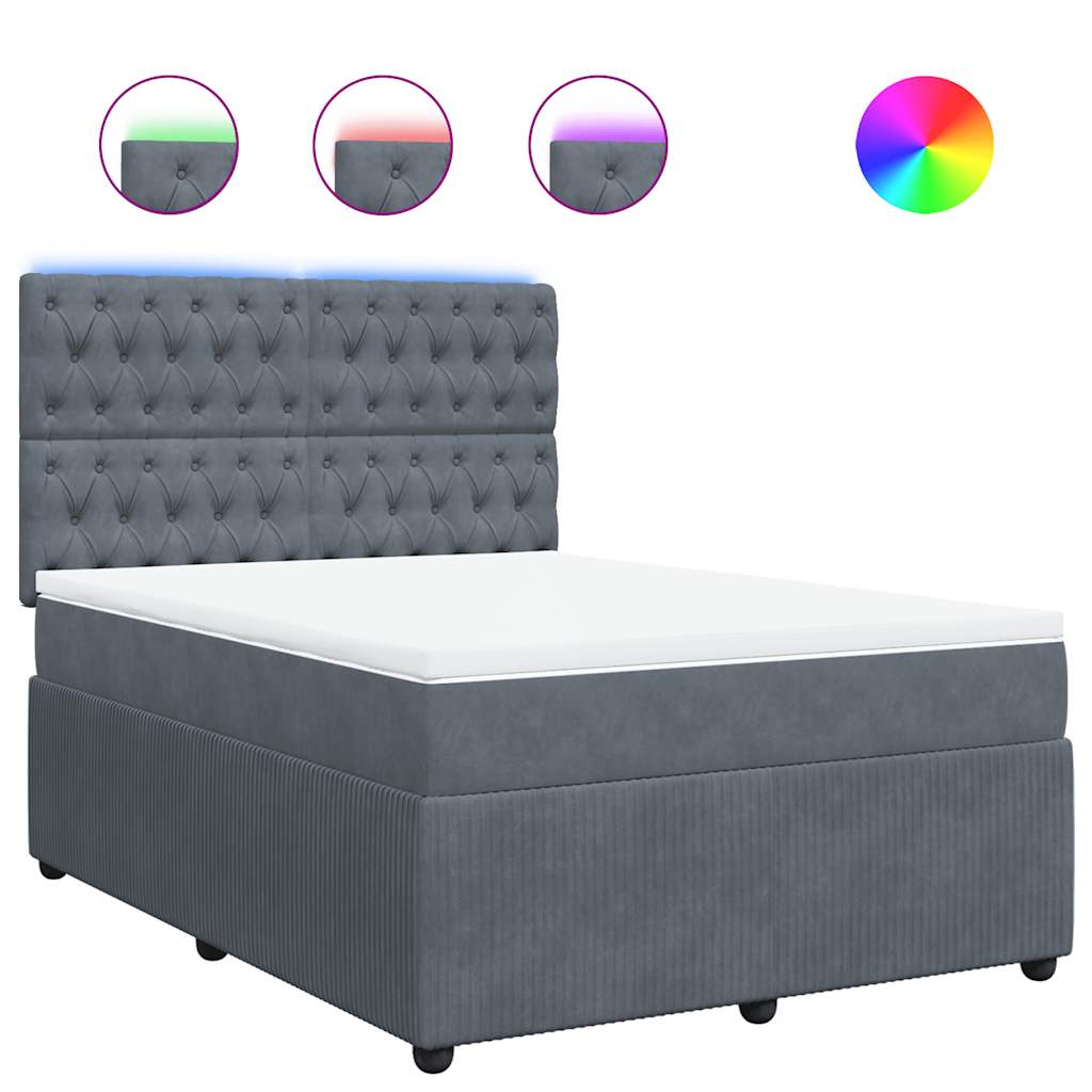 vidaXL Κρεβάτι Boxspring με Στρώμα Σκούρο Γκρι 140x200 εκ. Βελούδινο