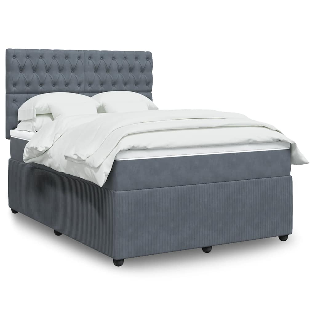 vidaXL Κρεβάτι Boxspring με Στρώμα Σκούρο Γκρι 140x200 εκ. Βελούδινο