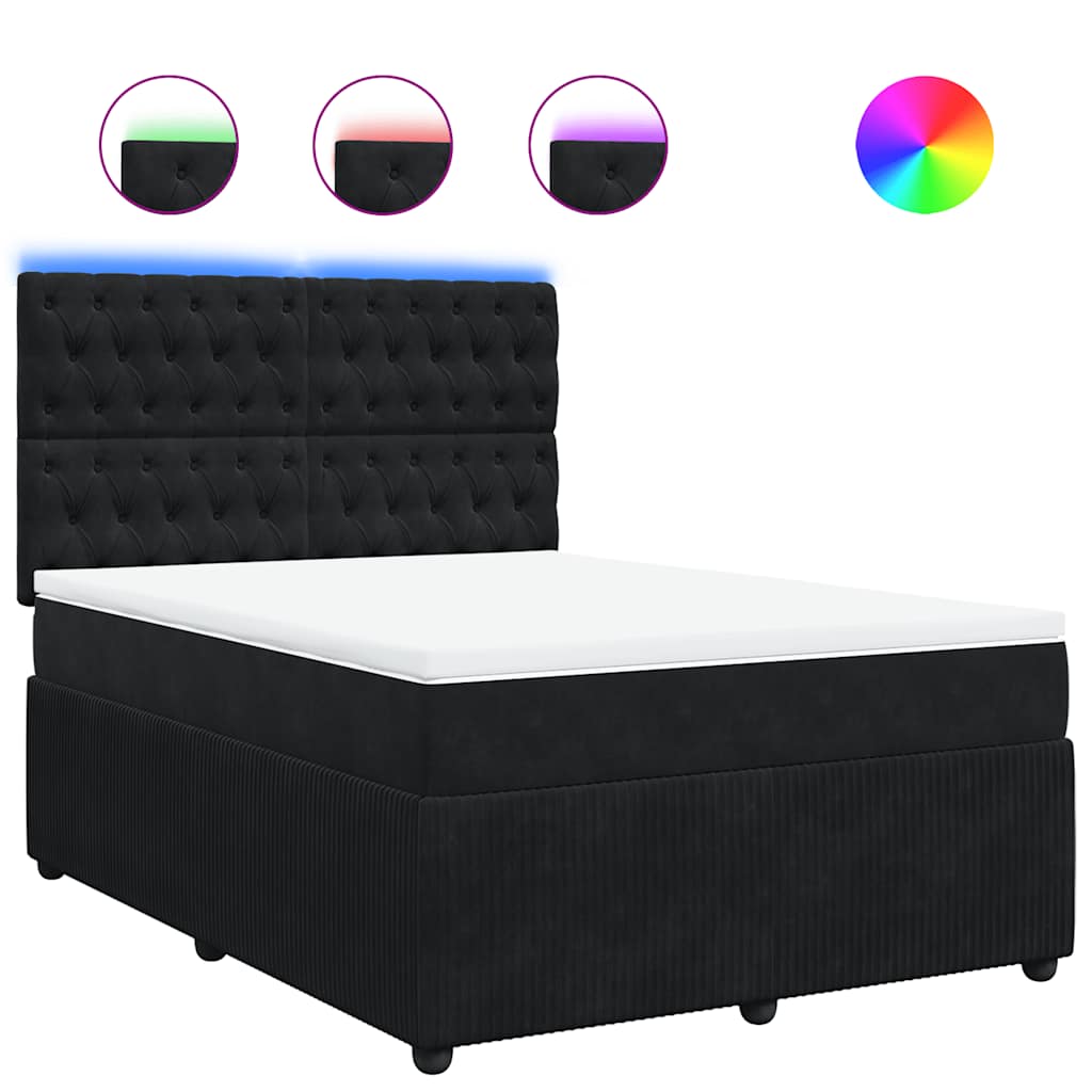 vidaXL Κρεβάτι Boxspring με Στρώμα Μαύρο 140x200 εκ. Βελούδινο