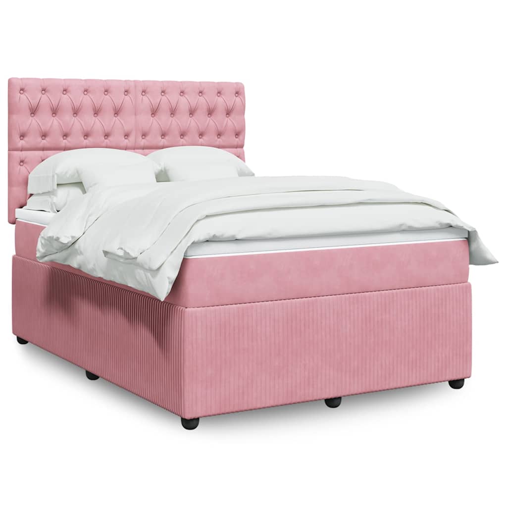 vidaXL Κρεβάτι Boxspring με Στρώμα Ροζ 140x200 εκ. Βελούδινο