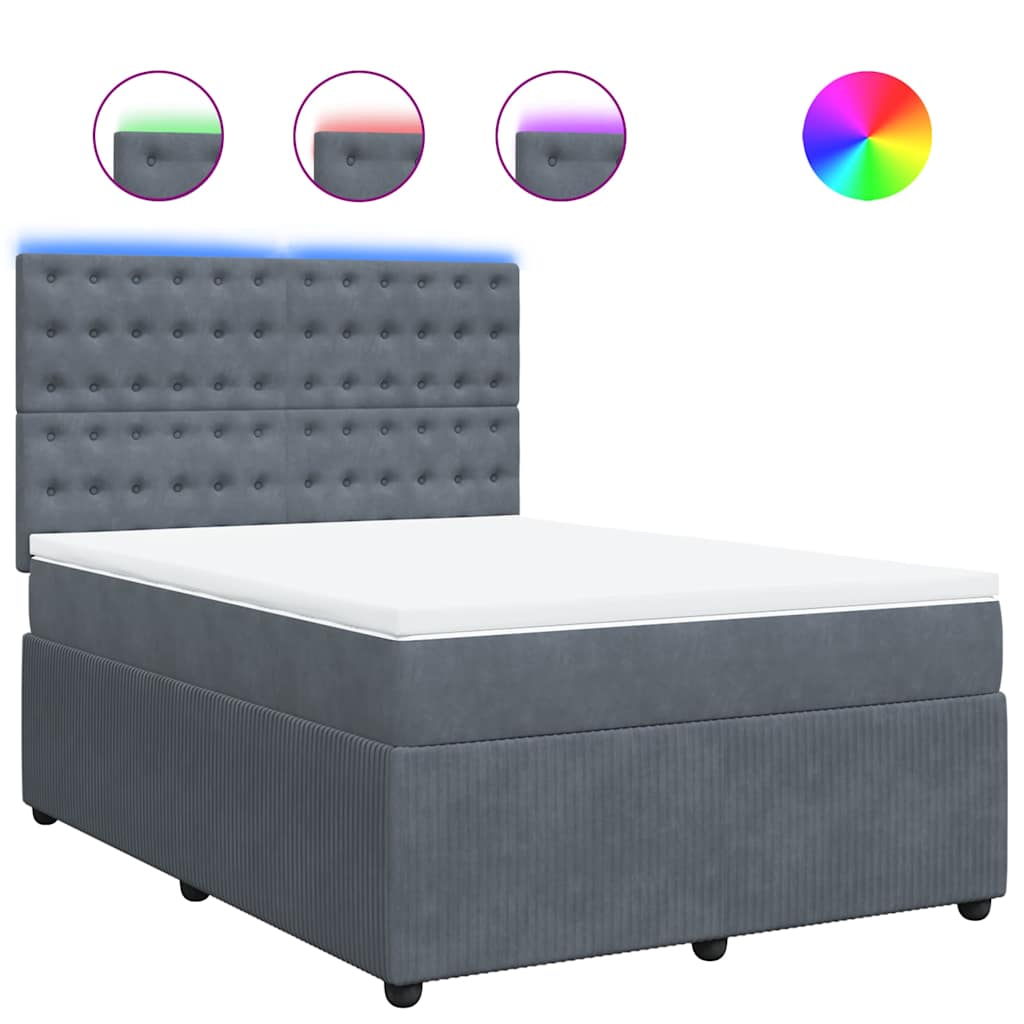 vidaXL Κρεβάτι Boxspring με Στρώμα Σκούρο Γκρι 140x200 εκ. Βελούδινο