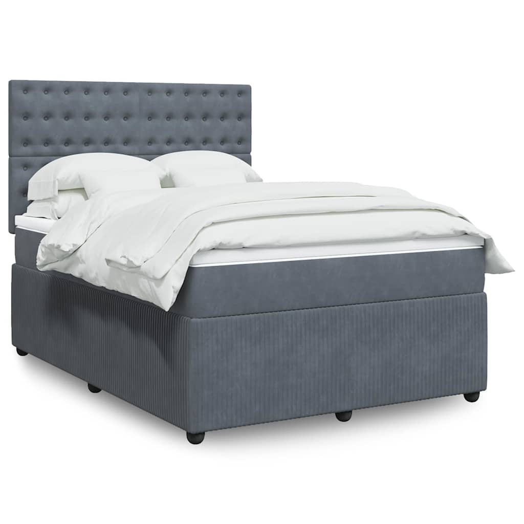 vidaXL Κρεβάτι Boxspring με Στρώμα Σκούρο Γκρι 140x200 εκ. Βελούδινο