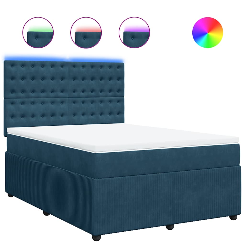 vidaXL Κρεβάτι Boxspring με Στρώμα Μπλε 140x200 εκ. Βελούδινο