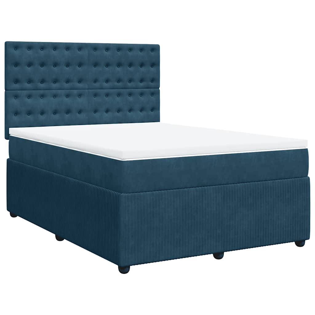 vidaXL Κρεβάτι Boxspring με Στρώμα Μπλε 140x200 εκ. Βελούδινο