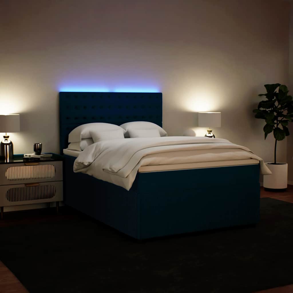 vidaXL Κρεβάτι Boxspring με Στρώμα Μπλε 140x200 εκ. Βελούδινο