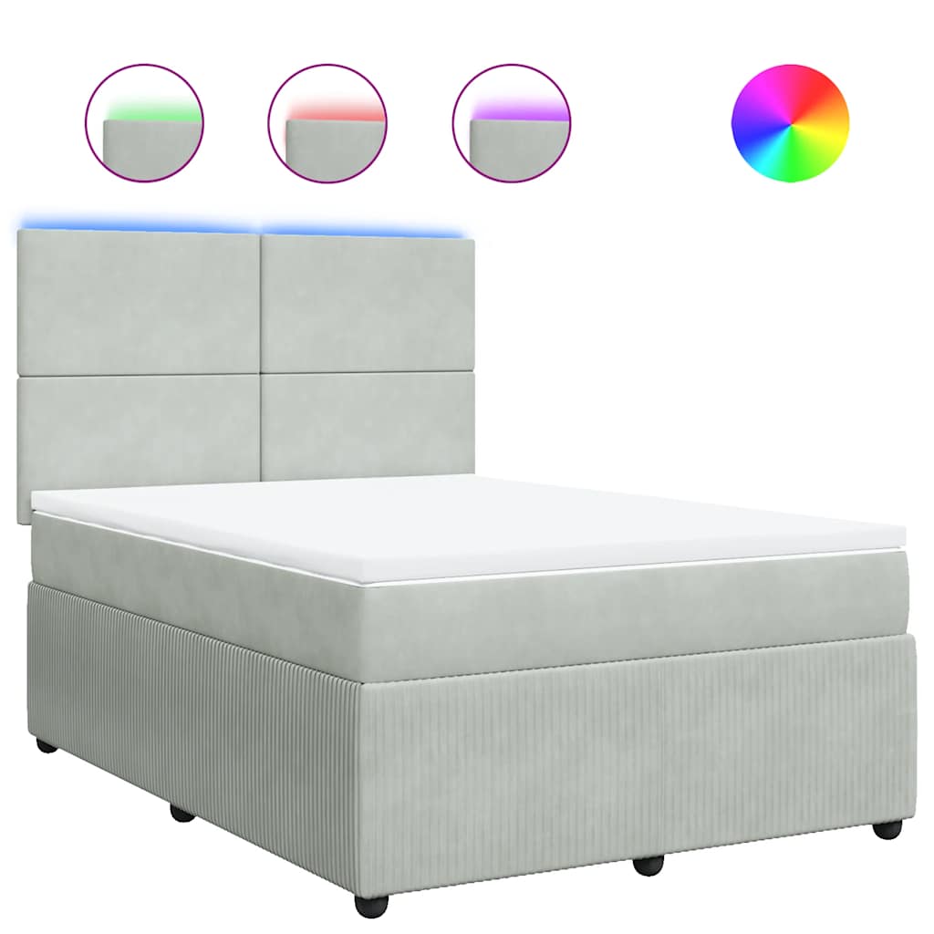 vidaXL Κρεβάτι Boxspring με Στρώμα Ανοιχτό Γκρι 160x200 εκ. Βελούδινο