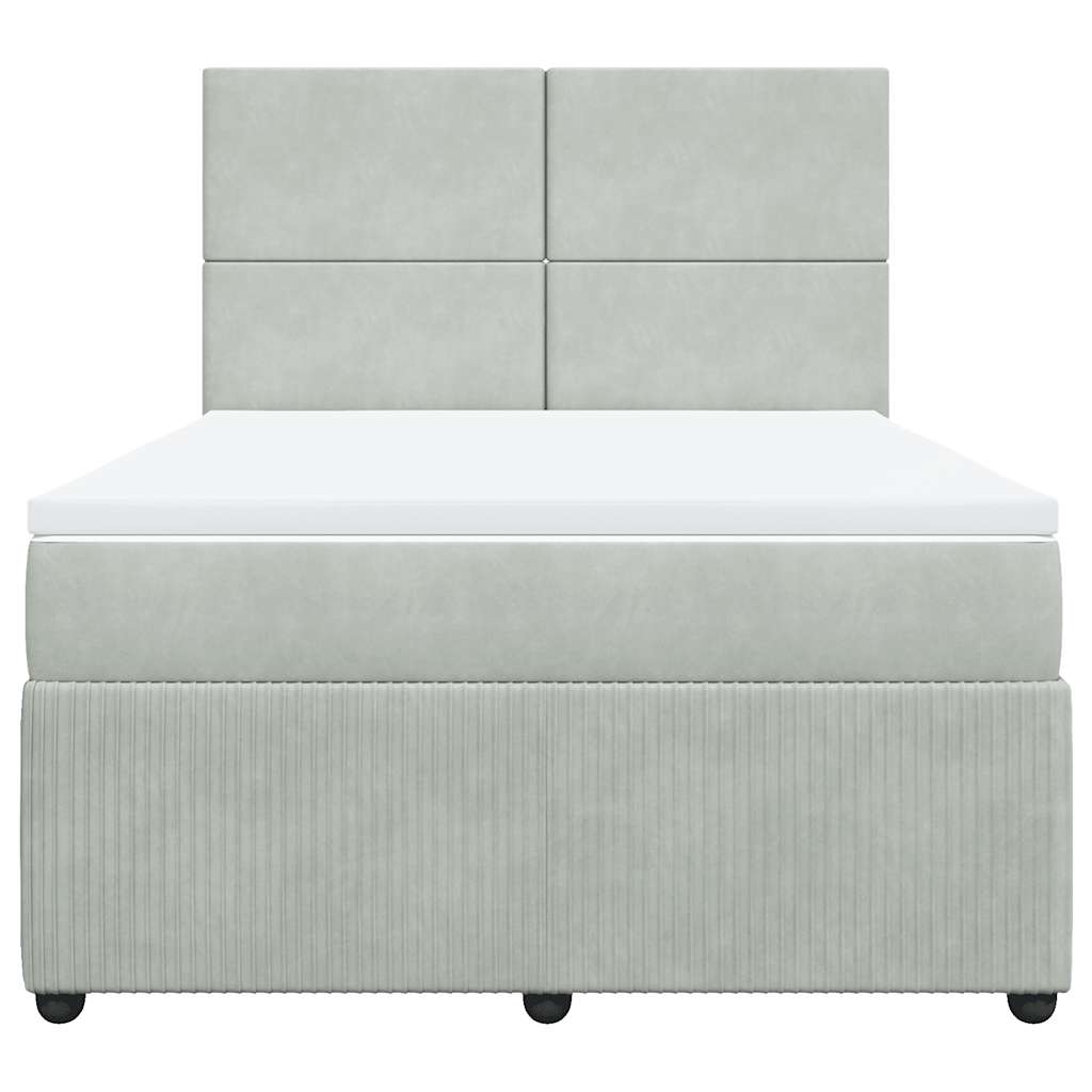 vidaXL Κρεβάτι Boxspring με Στρώμα Ανοιχτό Γκρι 160x200 εκ. Βελούδινο