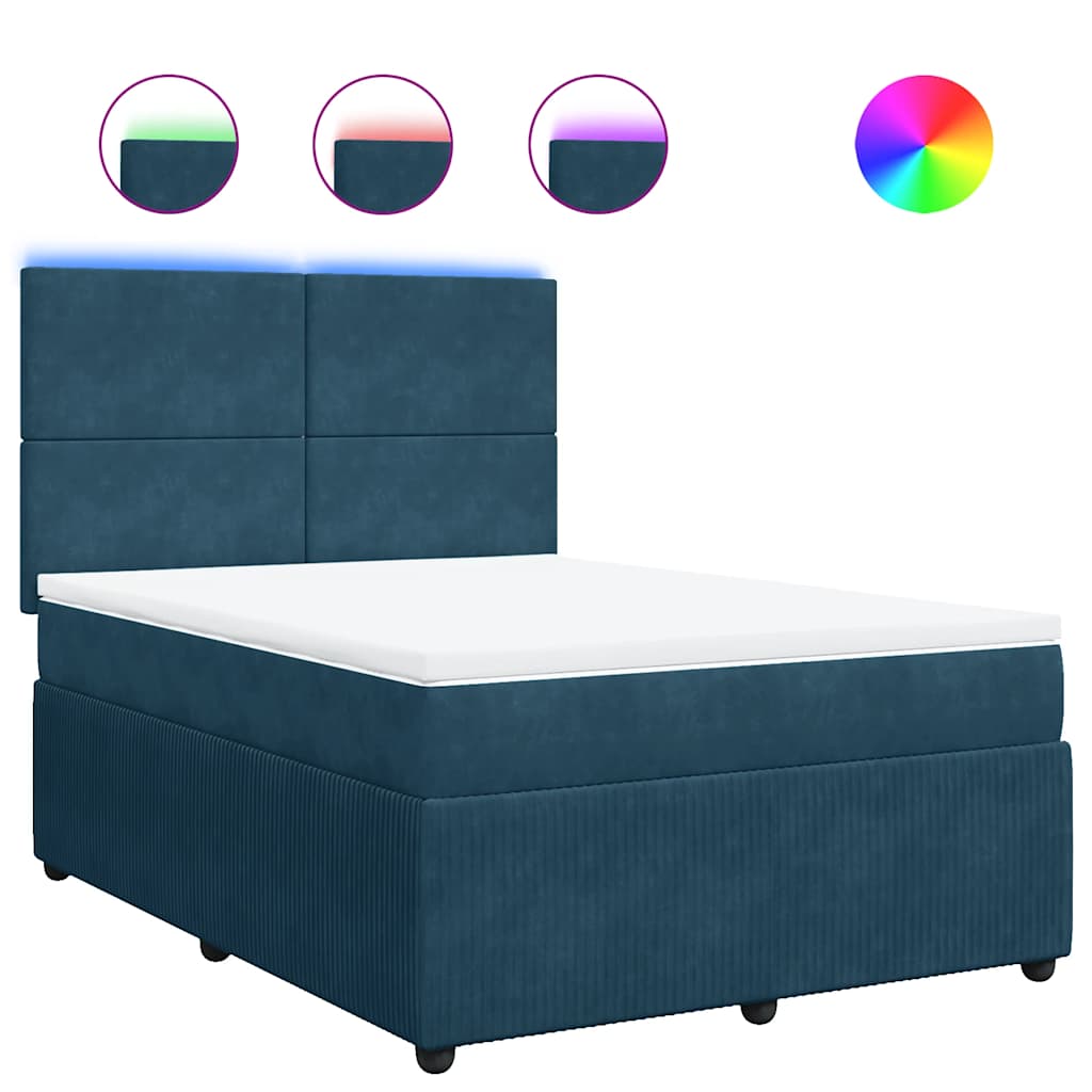 vidaXL Κρεβάτι Boxspring με Στρώμα Μπλε 160x200 εκ. Βελούδινο