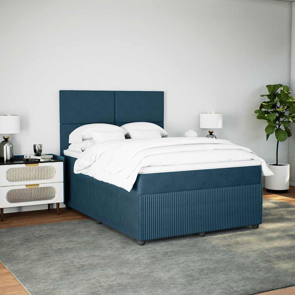 vidaXL Κρεβάτι Boxspring με Στρώμα Μπλε 160x200 εκ. Βελούδινο