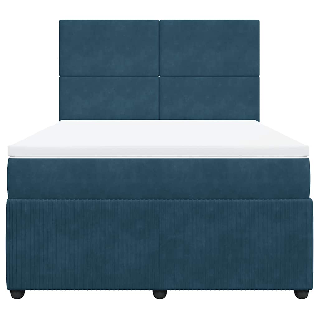 vidaXL Κρεβάτι Boxspring με Στρώμα Μπλε 160x200 εκ. Βελούδινο