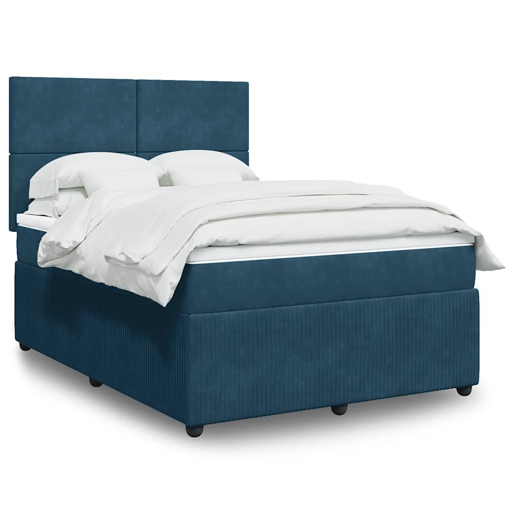 vidaXL Κρεβάτι Boxspring με Στρώμα Μπλε 160x200 εκ. Βελούδινο