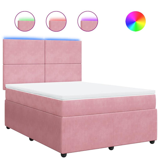 vidaXL Κρεβάτι Boxspring με Στρώμα Ροζ 160x200 εκ. Βελούδινο