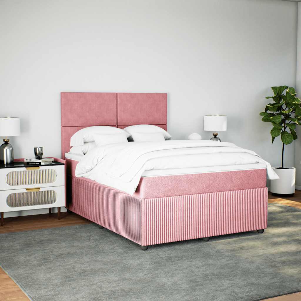 vidaXL Κρεβάτι Boxspring με Στρώμα Ροζ 160x200 εκ. Βελούδινο