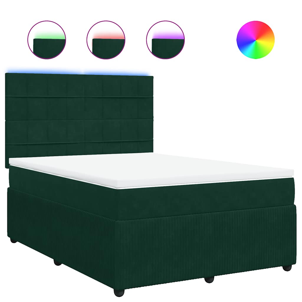 vidaXL Κρεβάτι Boxspring με Στρώμα Σκούρο Πράσινο 160x200εκ. Βελούδινο