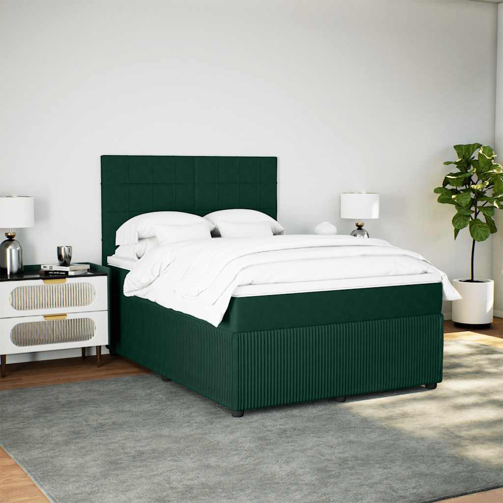 vidaXL Κρεβάτι Boxspring με Στρώμα Σκούρο Πράσινο 160x200εκ. Βελούδινο