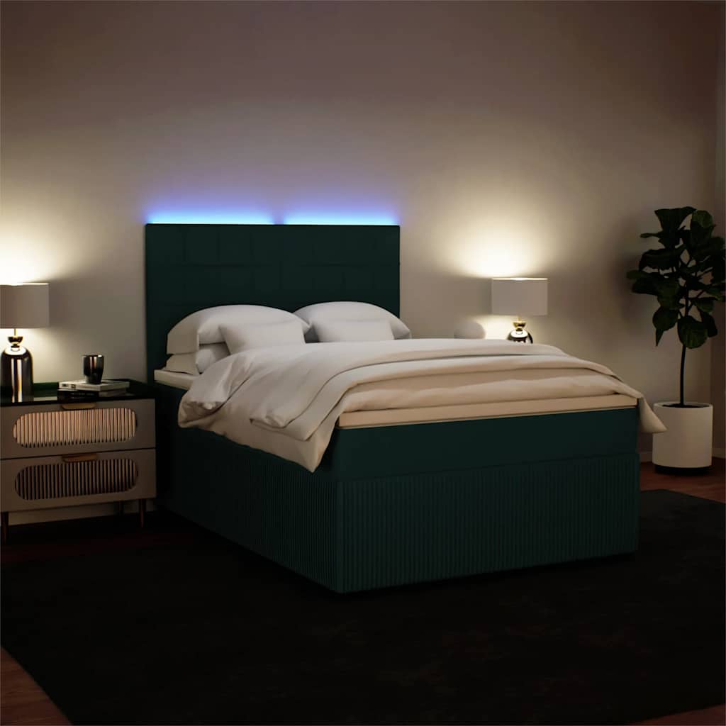 vidaXL Κρεβάτι Boxspring με Στρώμα Σκούρο Πράσινο 160x200εκ. Βελούδινο