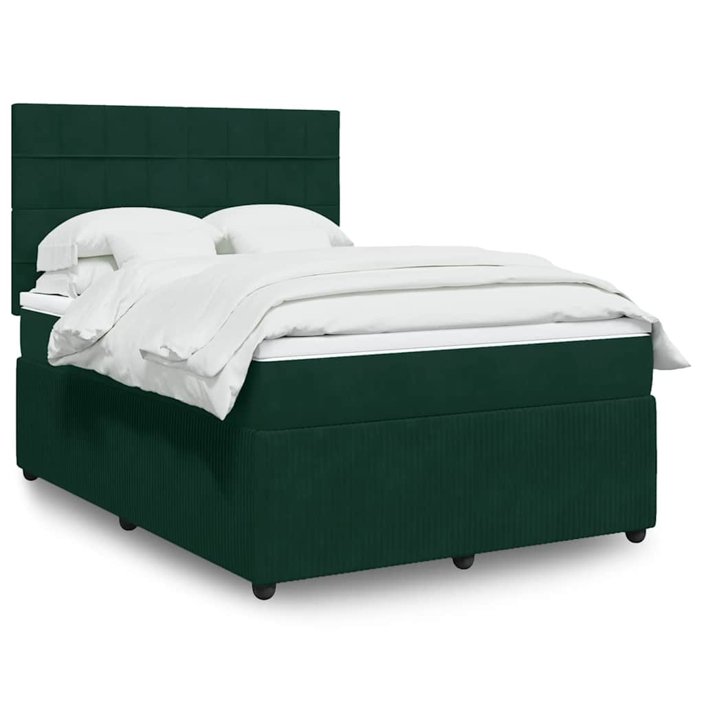 vidaXL Κρεβάτι Boxspring με Στρώμα Σκούρο Πράσινο 160x200εκ. Βελούδινο