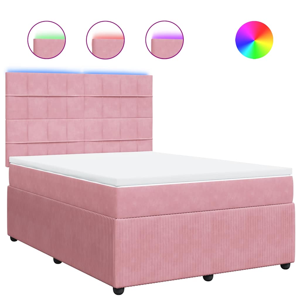 vidaXL Κρεβάτι Boxspring με Στρώμα Ροζ 160x200 εκ. Βελούδινο