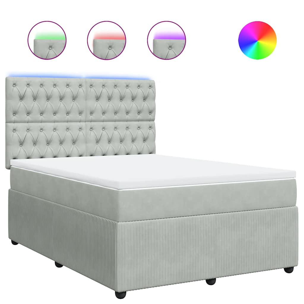vidaXL Κρεβάτι Boxspring με Στρώμα Ανοιχτό Γκρι 160x200 εκ. Βελούδινο
