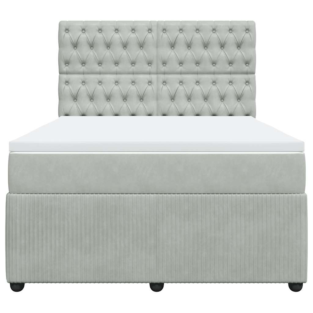 vidaXL Κρεβάτι Boxspring με Στρώμα Ανοιχτό Γκρι 160x200 εκ. Βελούδινο