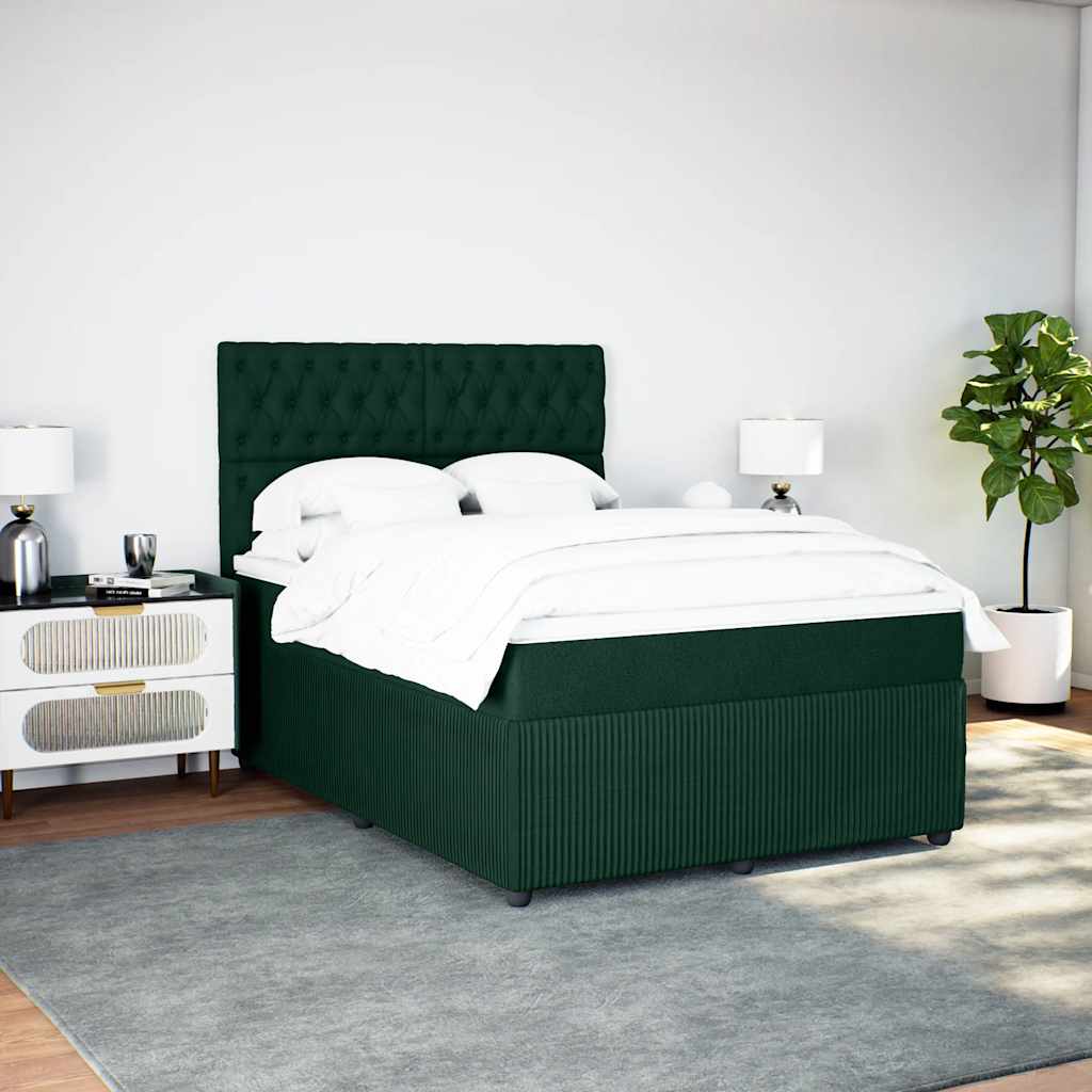 vidaXL Κρεβάτι Boxspring με Στρώμα Σκούρο Πράσινο 160x200εκ. Βελούδινο