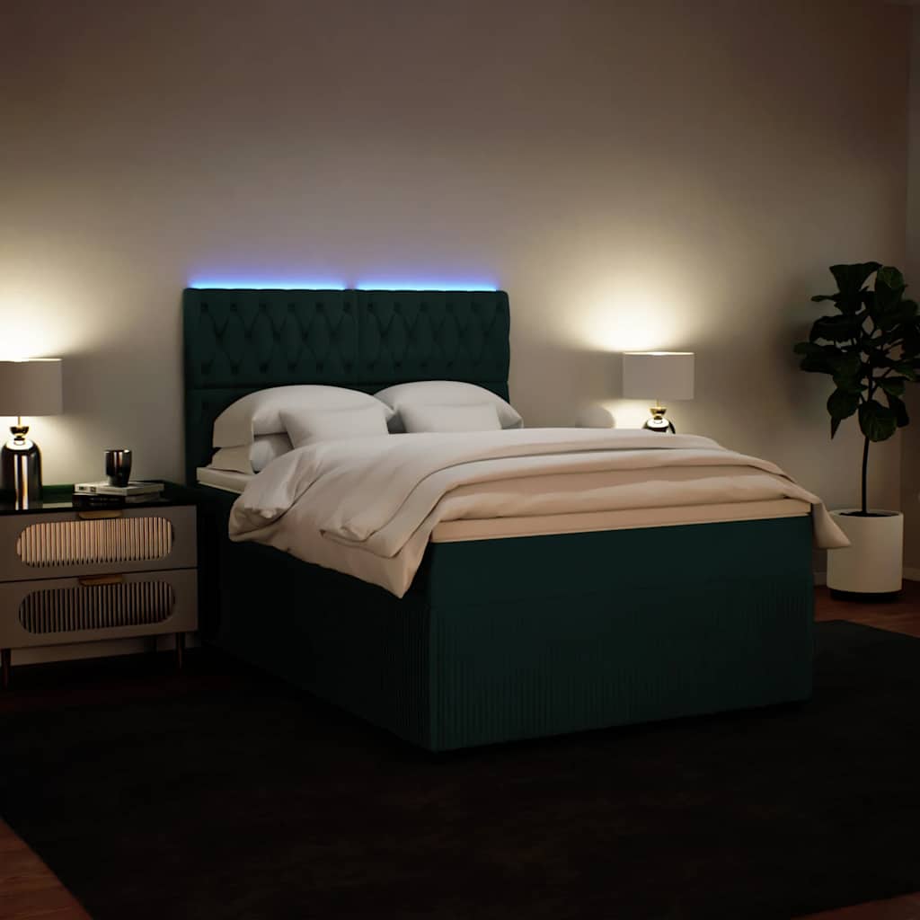 vidaXL Κρεβάτι Boxspring με Στρώμα Σκούρο Πράσινο 160x200εκ. Βελούδινο