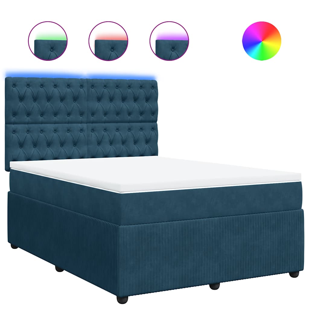 vidaXL Κρεβάτι Boxspring με Στρώμα Μπλε 160x200 εκ. Βελούδινο