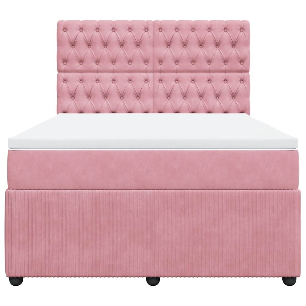 vidaXL Κρεβάτι Boxspring με Στρώμα Ροζ 160x200 εκ. Βελούδινο