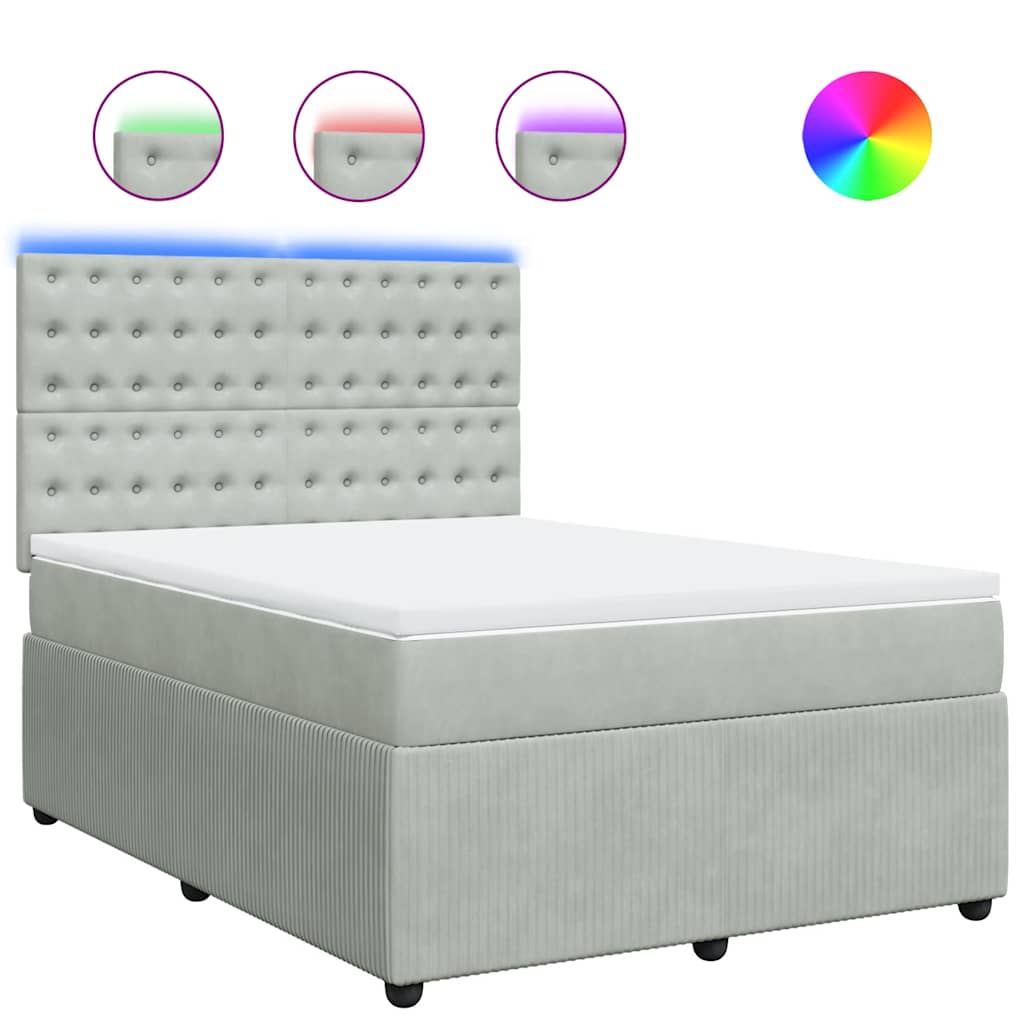 vidaXL Κρεβάτι Boxspring με Στρώμα Ανοιχτό Γκρι 160x200 εκ. Βελούδινο