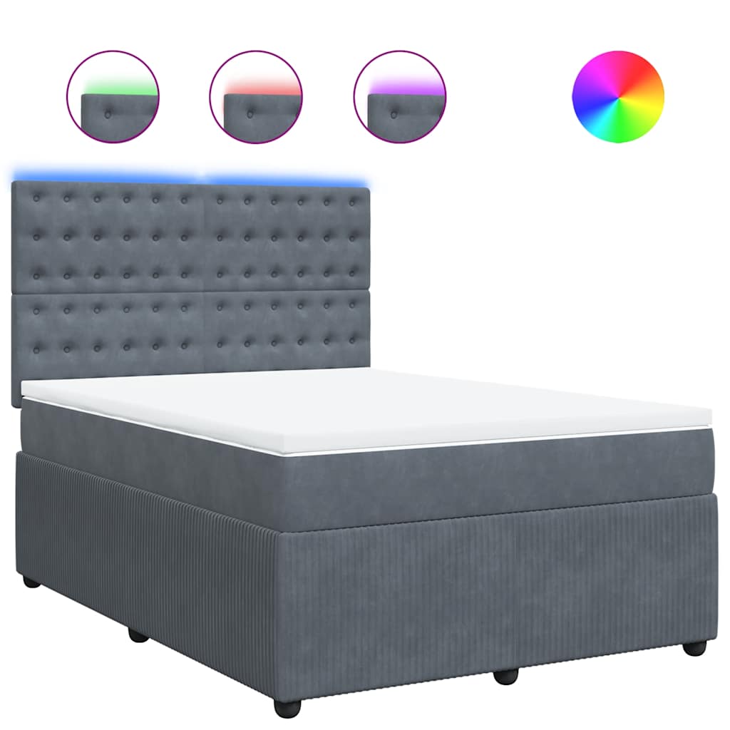 vidaXL Κρεβάτι Boxspring με Στρώμα Σκούρο Γκρι 160x200 εκ. Βελούδινο