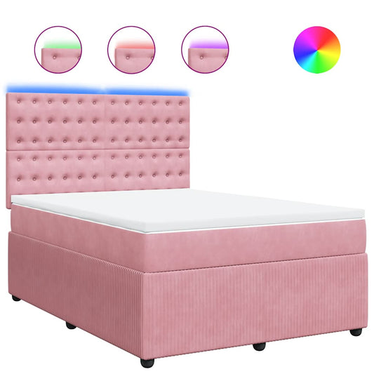 vidaXL Κρεβάτι Boxspring με Στρώμα Ροζ 160x200 εκ. Βελούδινο