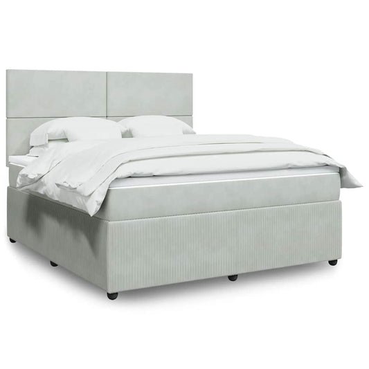 vidaXL Κρεβάτι Boxspring με Στρώμα Ανοιχτό Γκρι 180x200 εκ. Βελούδινο