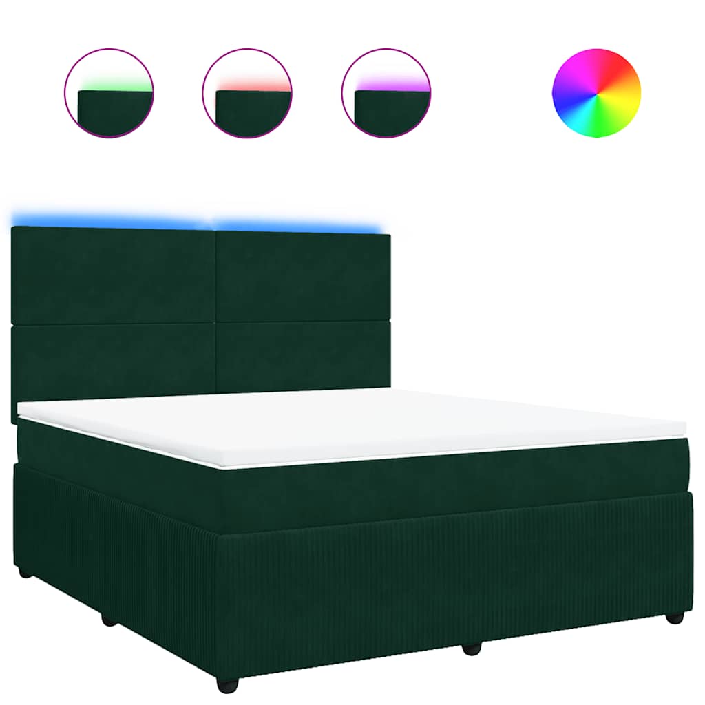vidaXL Κρεβάτι Boxspring με Στρώμα Σκούρο Πράσινο 180x200εκ. Βελούδινο