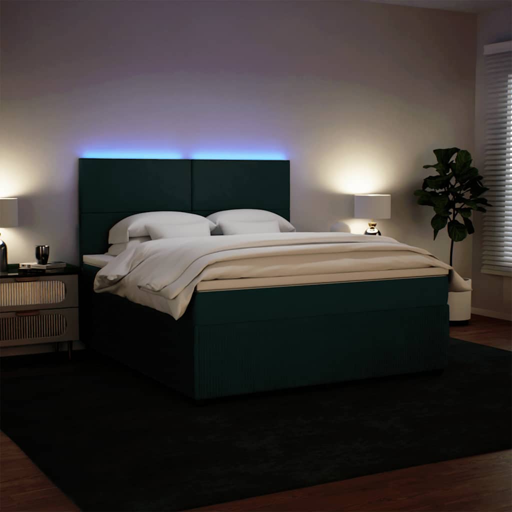 vidaXL Κρεβάτι Boxspring με Στρώμα Σκούρο Πράσινο 180x200εκ. Βελούδινο