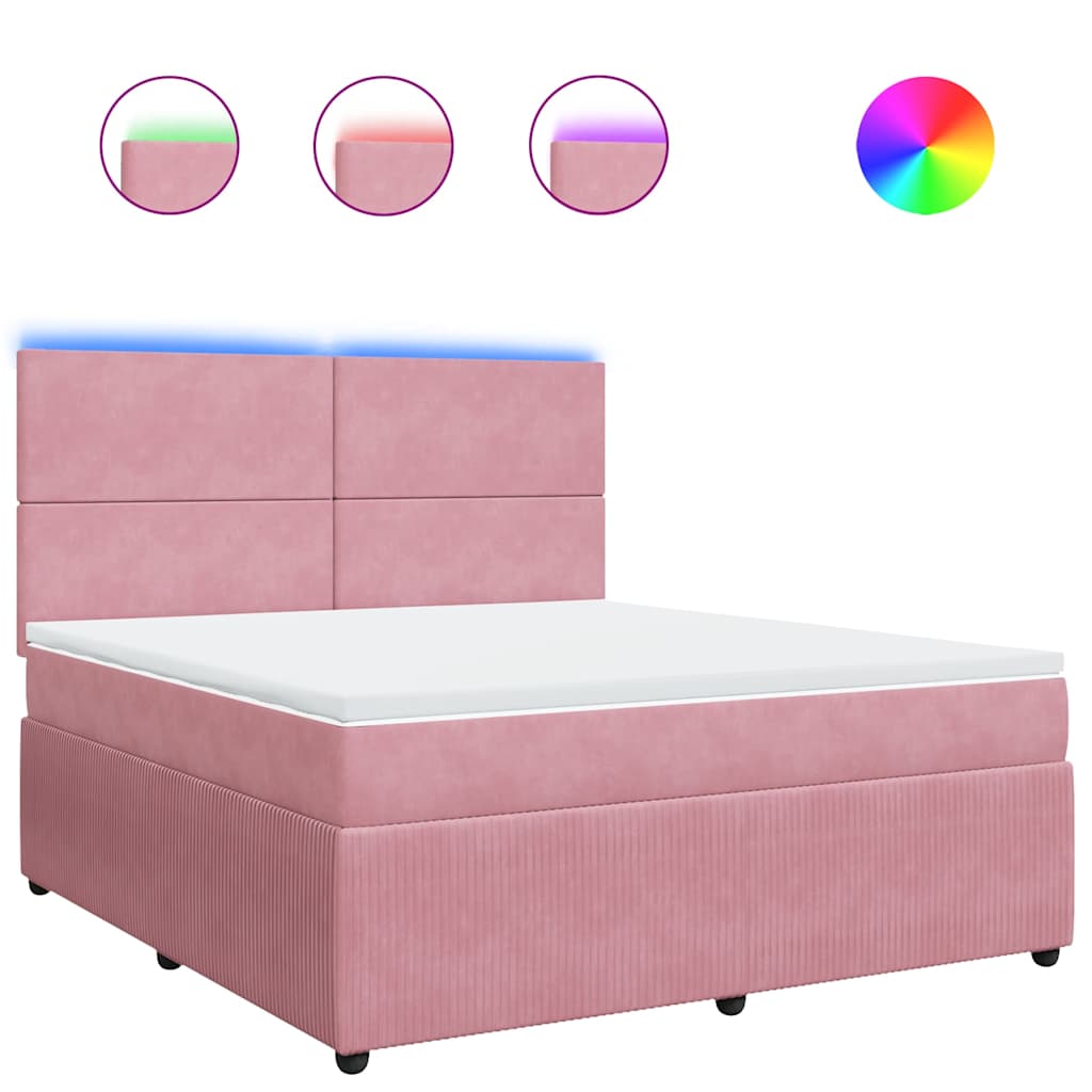 vidaXL Κρεβάτι Boxspring με Στρώμα Ροζ 180x200 εκ. Βελούδινο