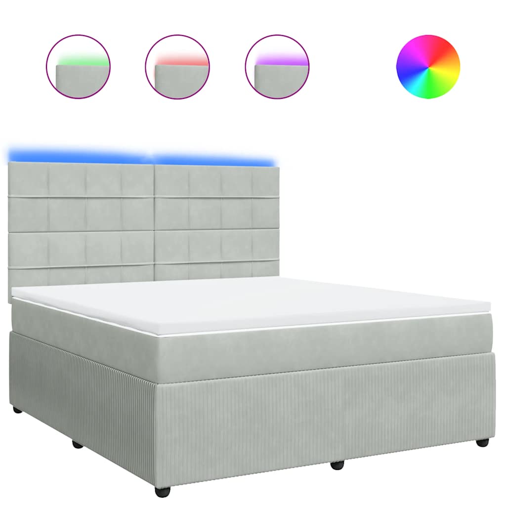 vidaXL Κρεβάτι Boxspring με Στρώμα Ανοιχτό Γκρι 180x200 εκ. Βελούδινο