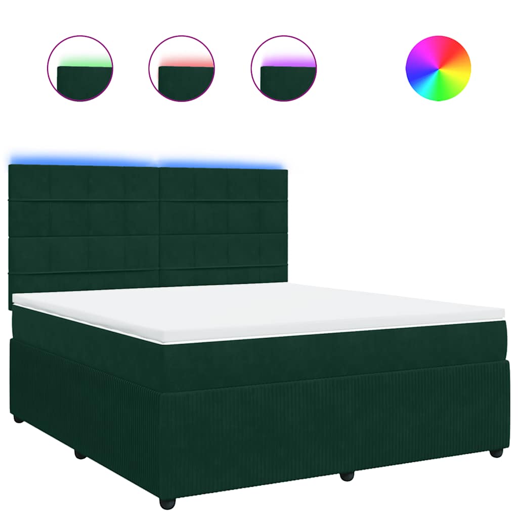 vidaXL Κρεβάτι Boxspring με Στρώμα Σκούρο Πράσινο 180x200εκ. Βελούδινο