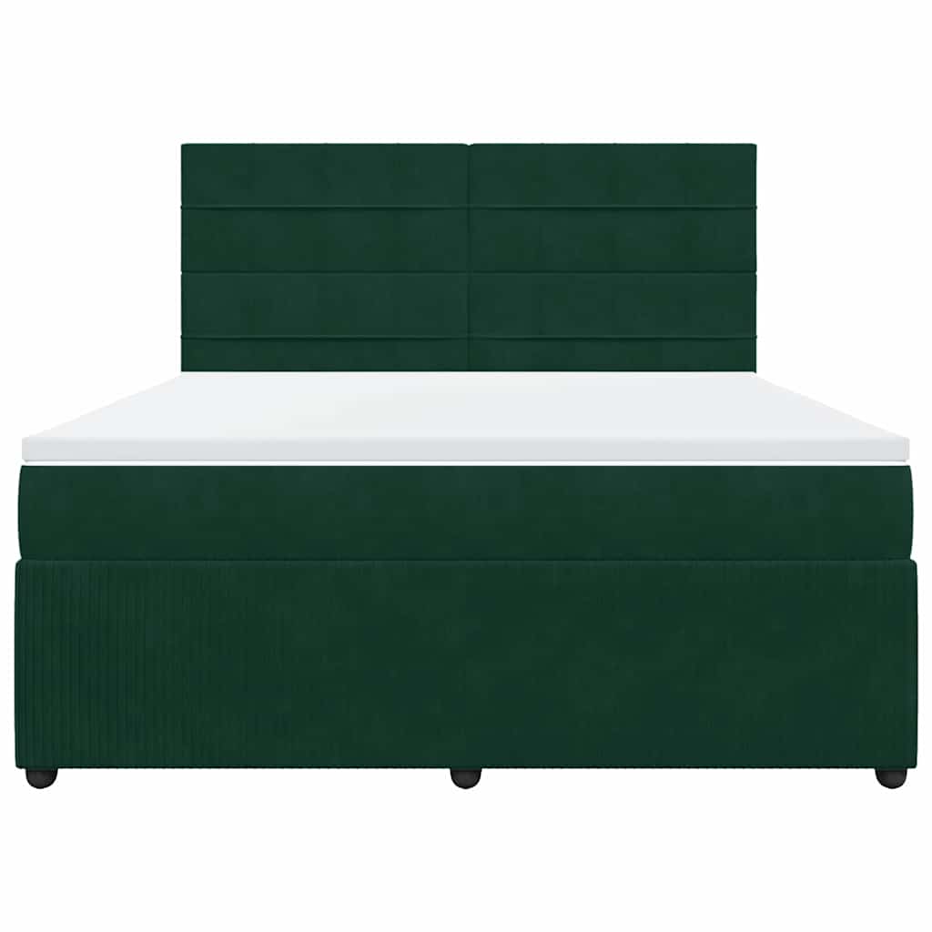 vidaXL Κρεβάτι Boxspring με Στρώμα Σκούρο Πράσινο 180x200εκ. Βελούδινο