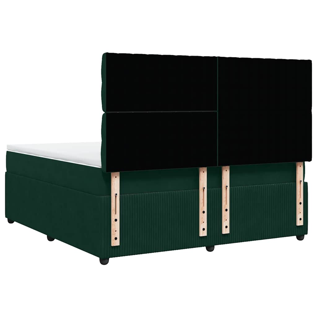 vidaXL Κρεβάτι Boxspring με Στρώμα Σκούρο Πράσινο 180x200εκ. Βελούδινο