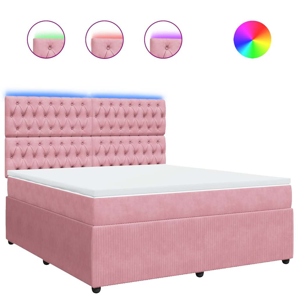 vidaXL Κρεβάτι Boxspring με Στρώμα Ροζ 180x200 εκ. Βελούδινο