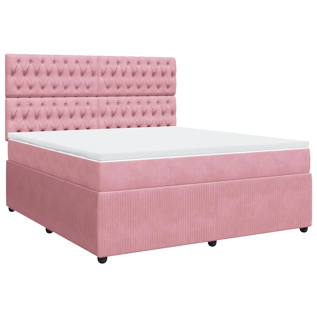 vidaXL Κρεβάτι Boxspring με Στρώμα Ροζ 180x200 εκ. Βελούδινο