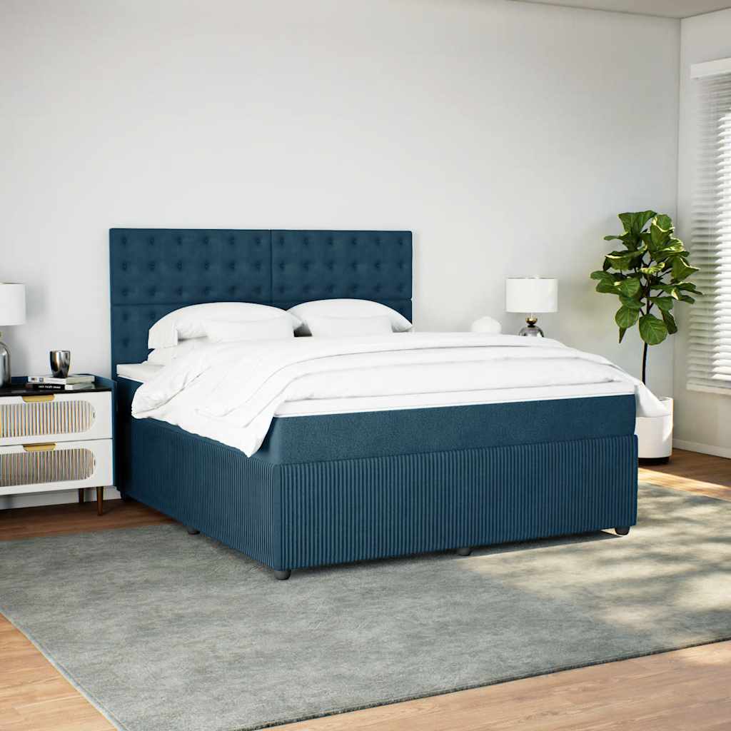 vidaXL Κρεβάτι Boxspring με Στρώμα Μπλε 180x200 εκ. Βελούδινο