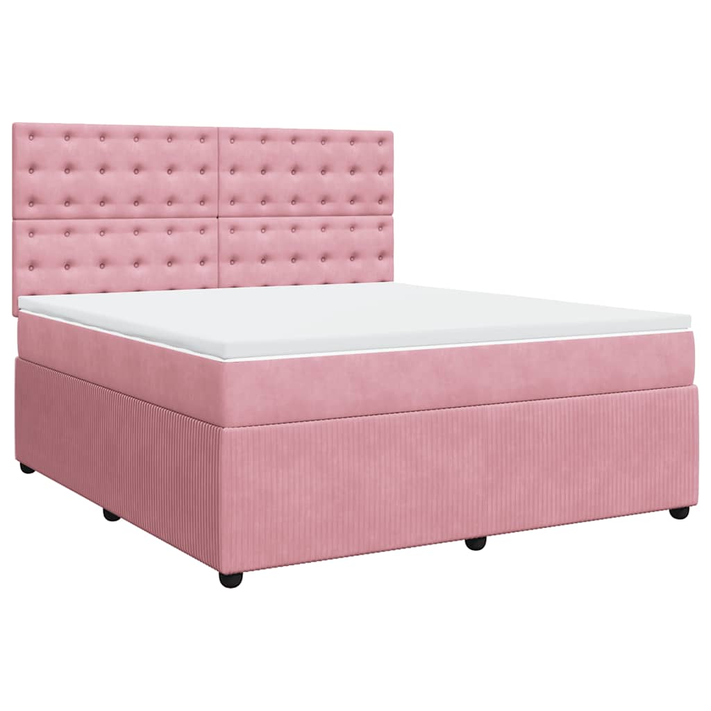 vidaXL Κρεβάτι Boxspring με Στρώμα Ροζ 180x200 εκ. Βελούδινο