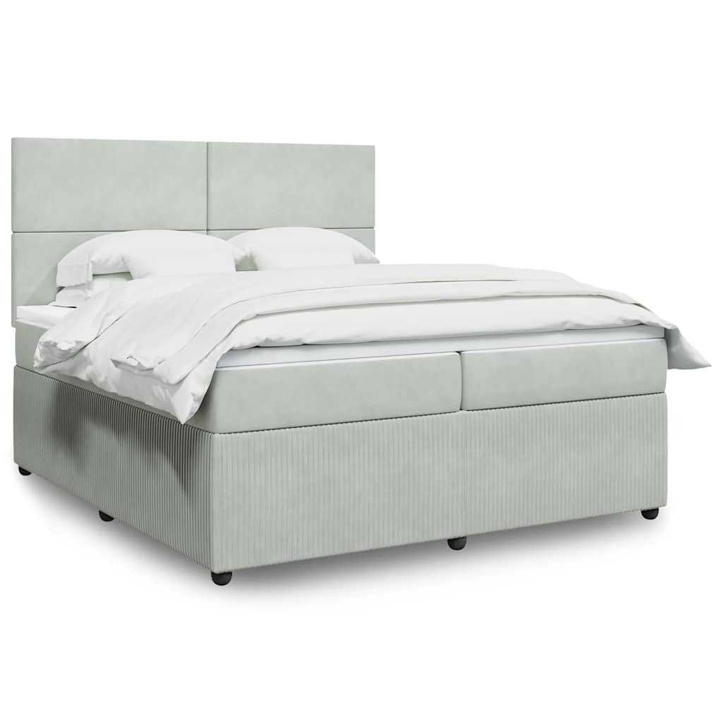 vidaXL Κρεβάτι Boxspring με Στρώμα Ανοιχτό Γκρι 200x200 εκ. Βελούδινο