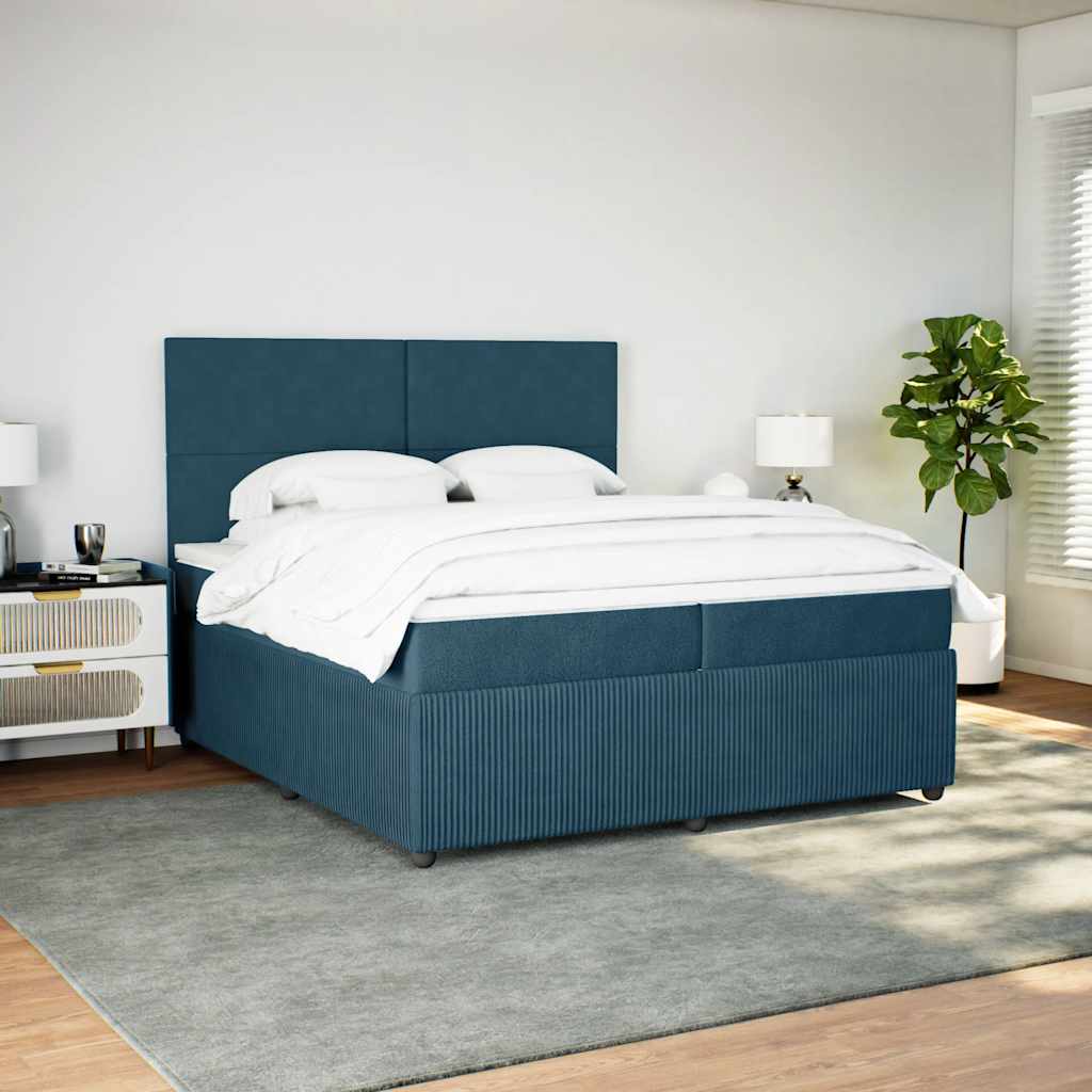 vidaXL Κρεβάτι Boxspring με Στρώμα Μπλε 200x200 εκ. Βελούδινο