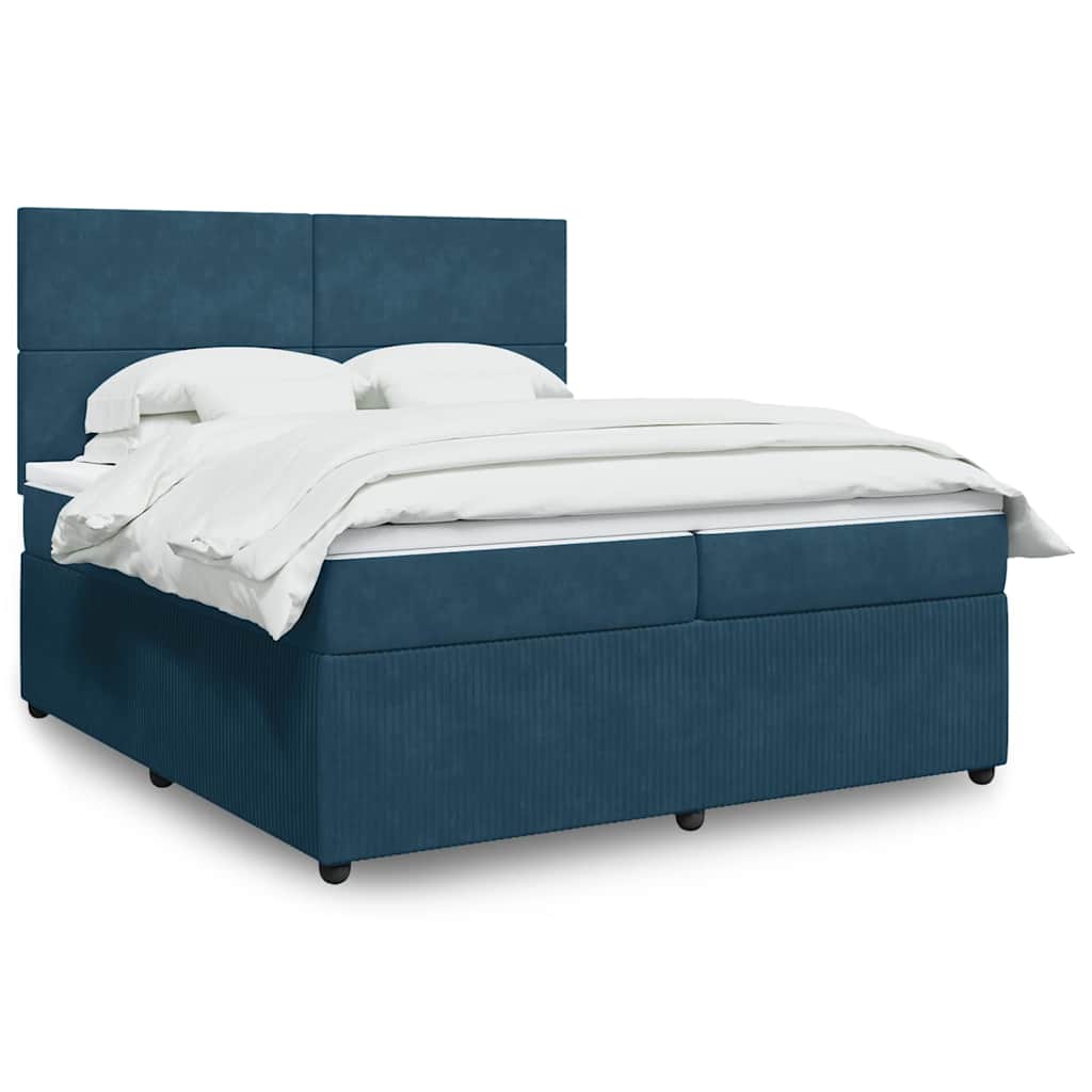 vidaXL Κρεβάτι Boxspring με Στρώμα Μπλε 200x200 εκ. Βελούδινο